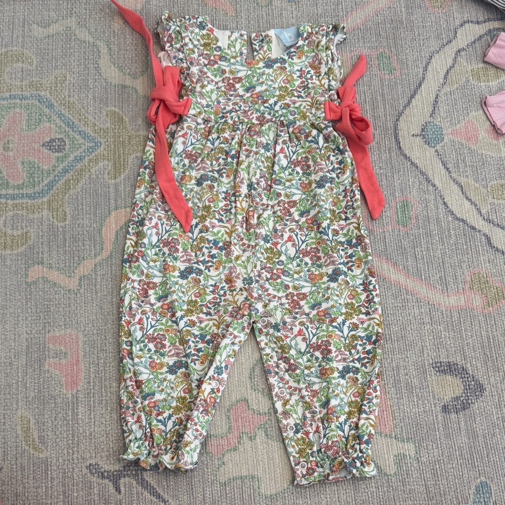 bella bliss Floral Romper with Coral Tie Straps